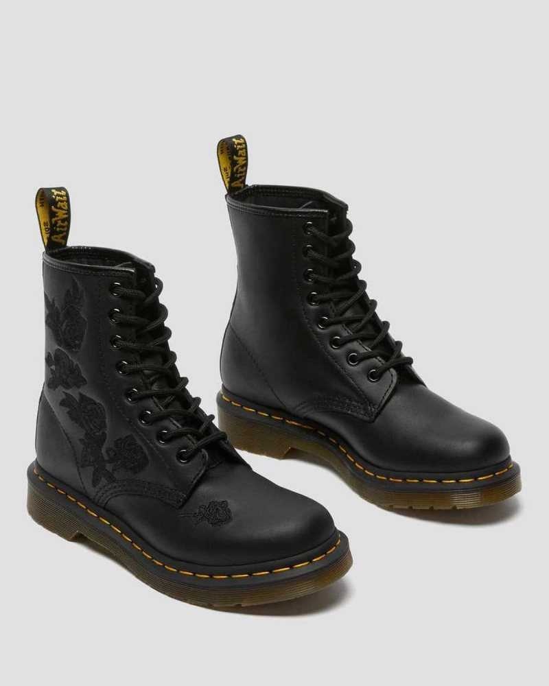 Black Dr. Martens 1460 Vonda Mono Floral Boots | OSYUQ0816