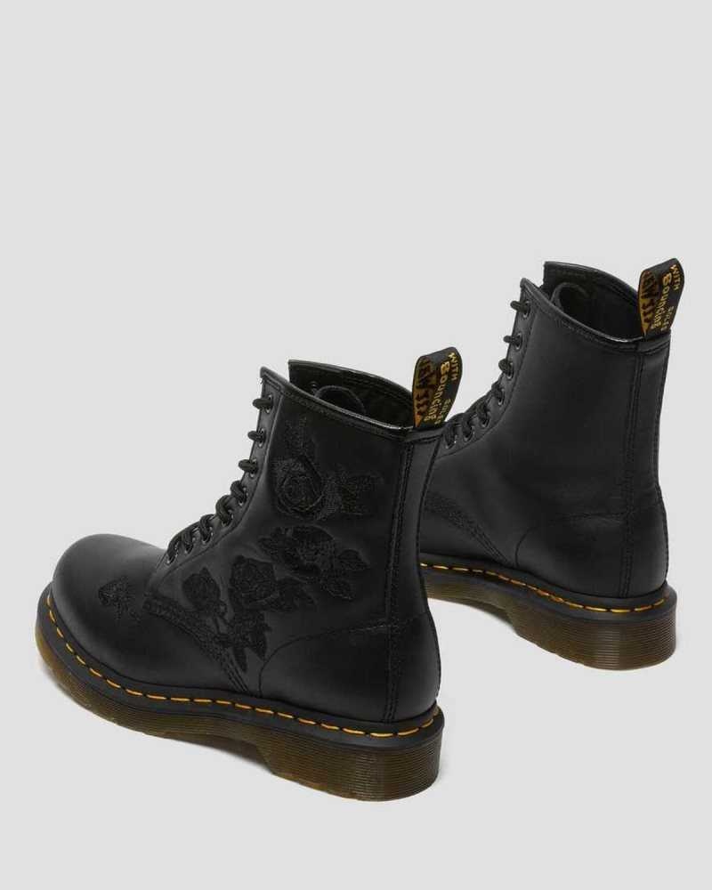 Black Dr. Martens 1460 Vonda Mono Floral Boots | OSYUQ0816