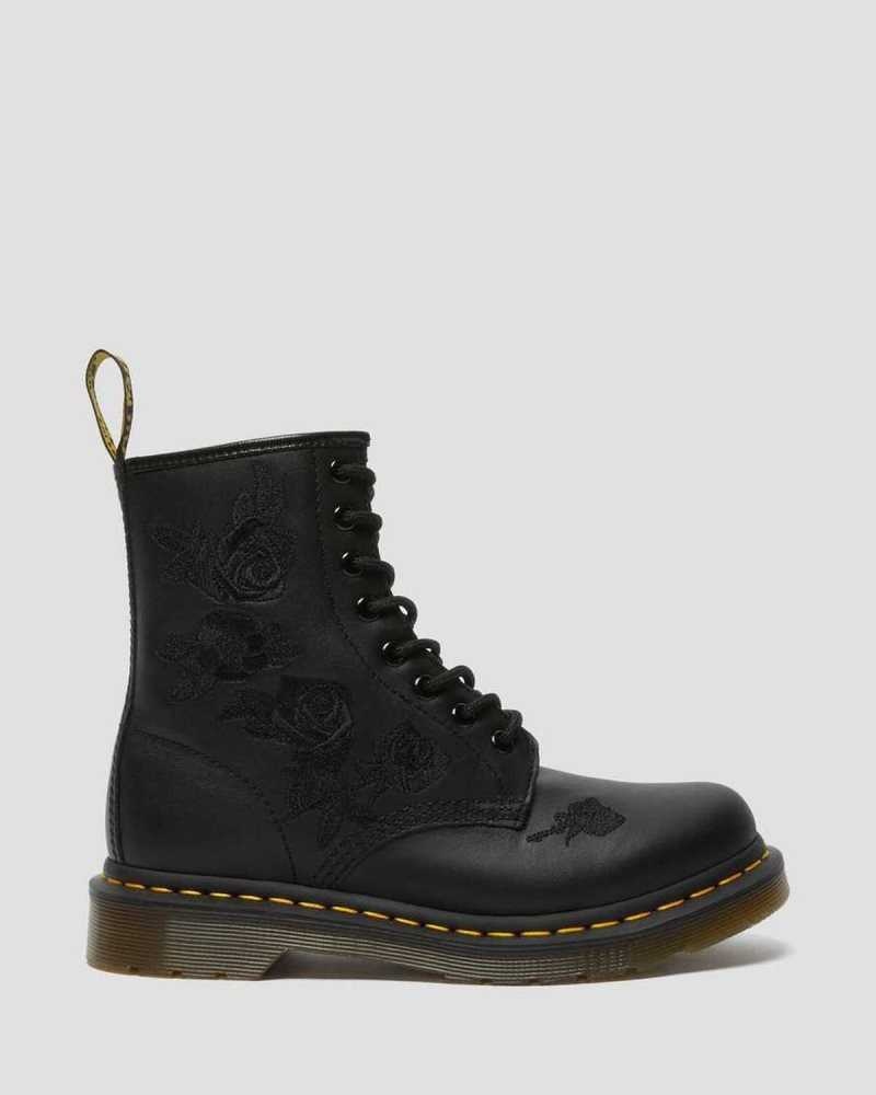 Black Dr. Martens 1460 Vonda Mono Floral Boots | OSYUQ0816