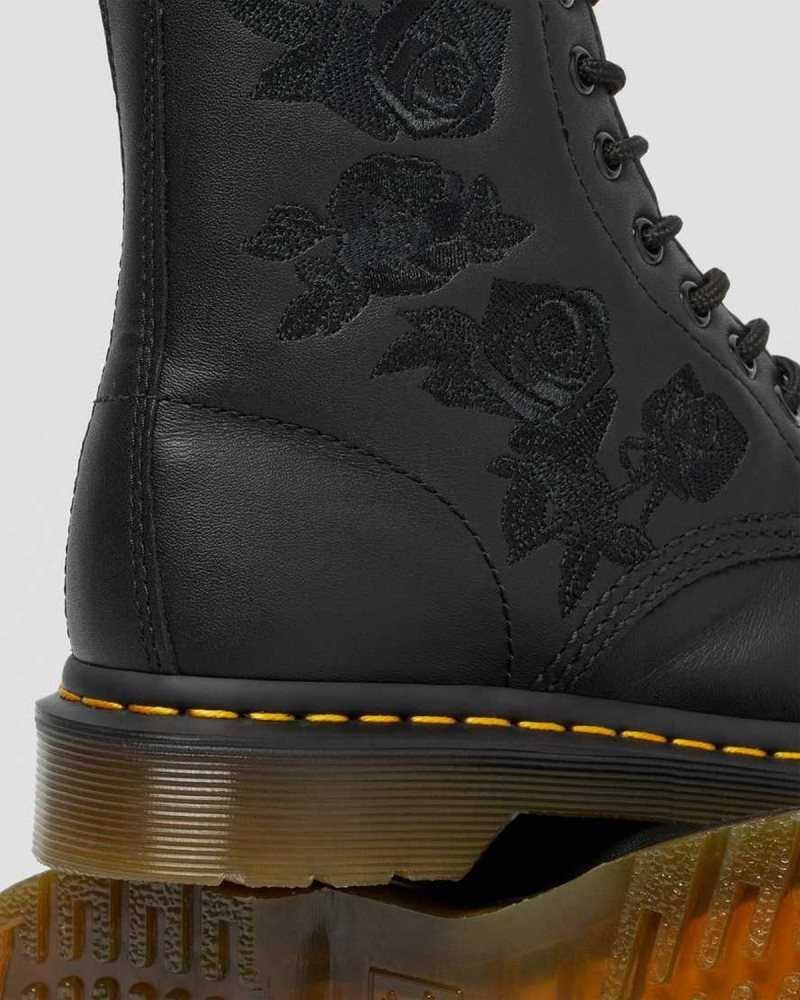 Black Dr. Martens 1460 Vonda Mono Floral Boots | OSYUQ0816