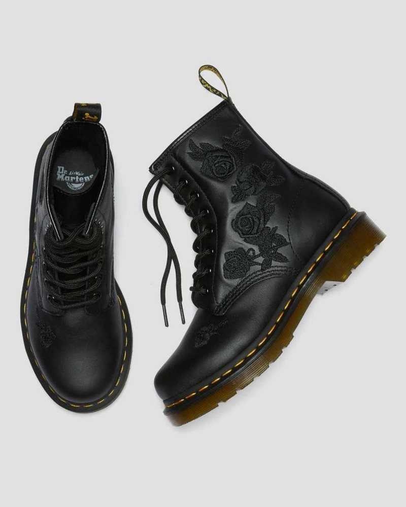 Black Dr. Martens 1460 Vonda Mono Floral Boots | OSYUQ0816