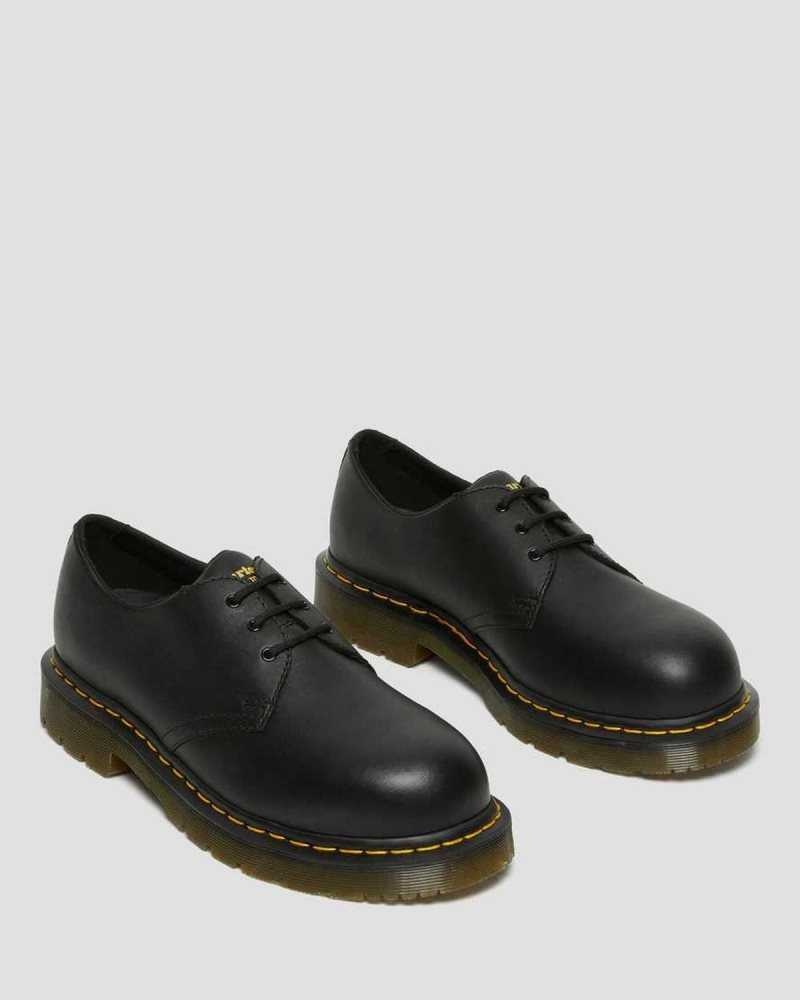 Black Dr. Martens 1461 Slip Resistant Steel Toe Shoes | BYTMG4067