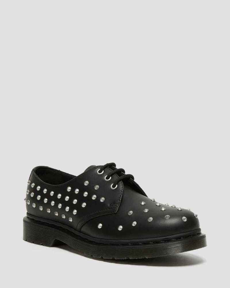 Black Dr. Martens 1461 Stud Wanama Leather Oxford Shoes | EJNCS6375