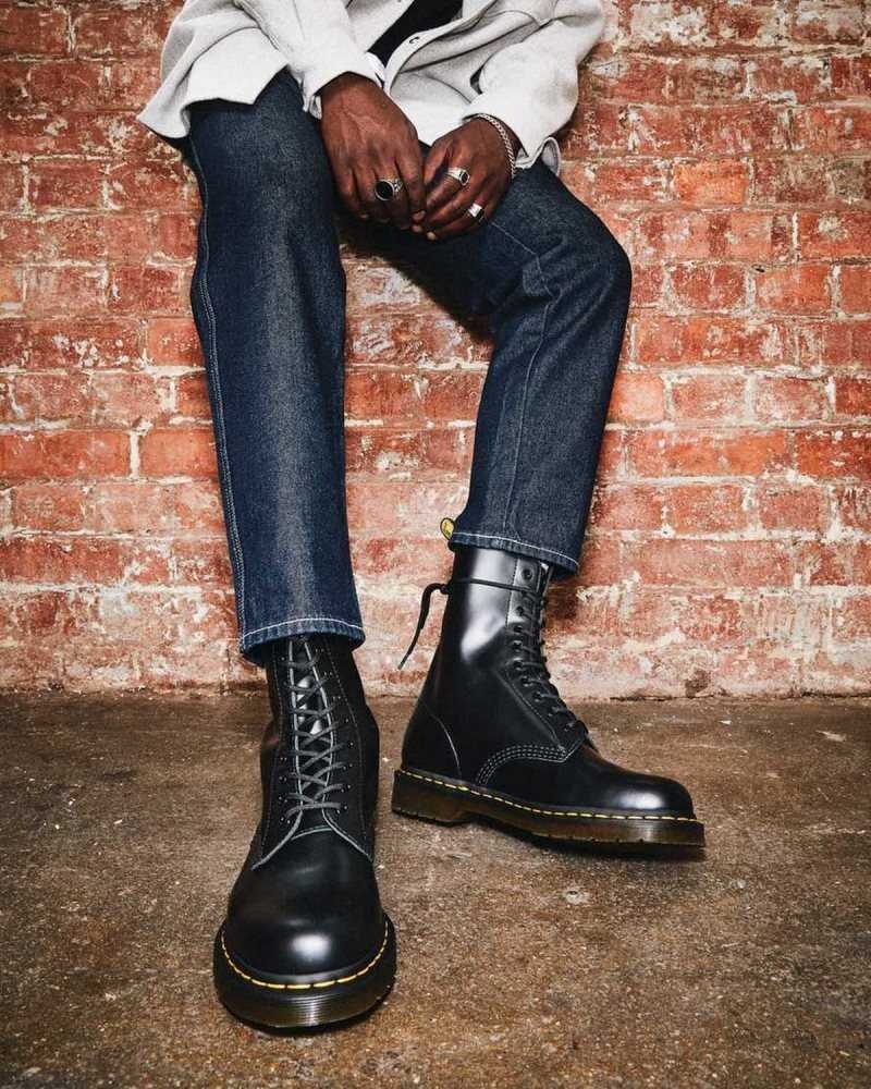 Black Dr. Martens 1490 Smooth Leather Mid Calf Boots | OZETY2504