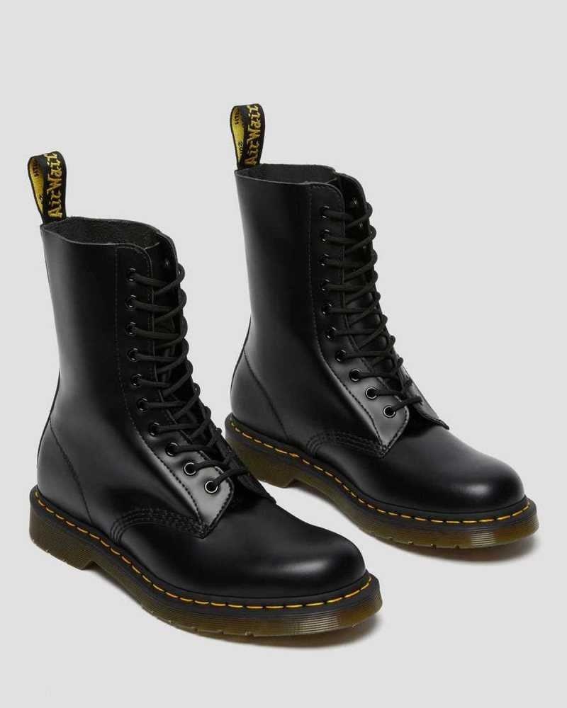 Black Dr. Martens 1490 Smooth Leather Mid Calf Boots | OZETY2504