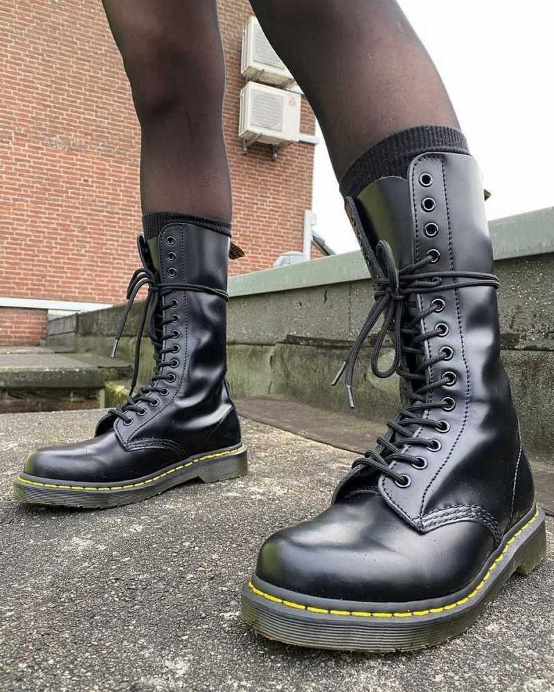 Black Dr. Martens 1914 Smooth Leather Tall Boots | ALVNJ8695