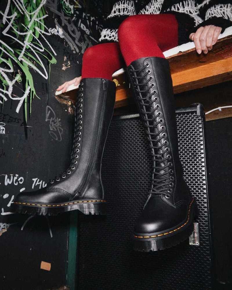 Black Dr. Martens 1B60 Bex Pisa Leather Knee High Boots | UEZKB4658