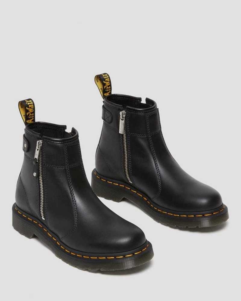 Black Dr. Martens 2976 Double Zip Leather Chelsea Boots | KRWFQ6954