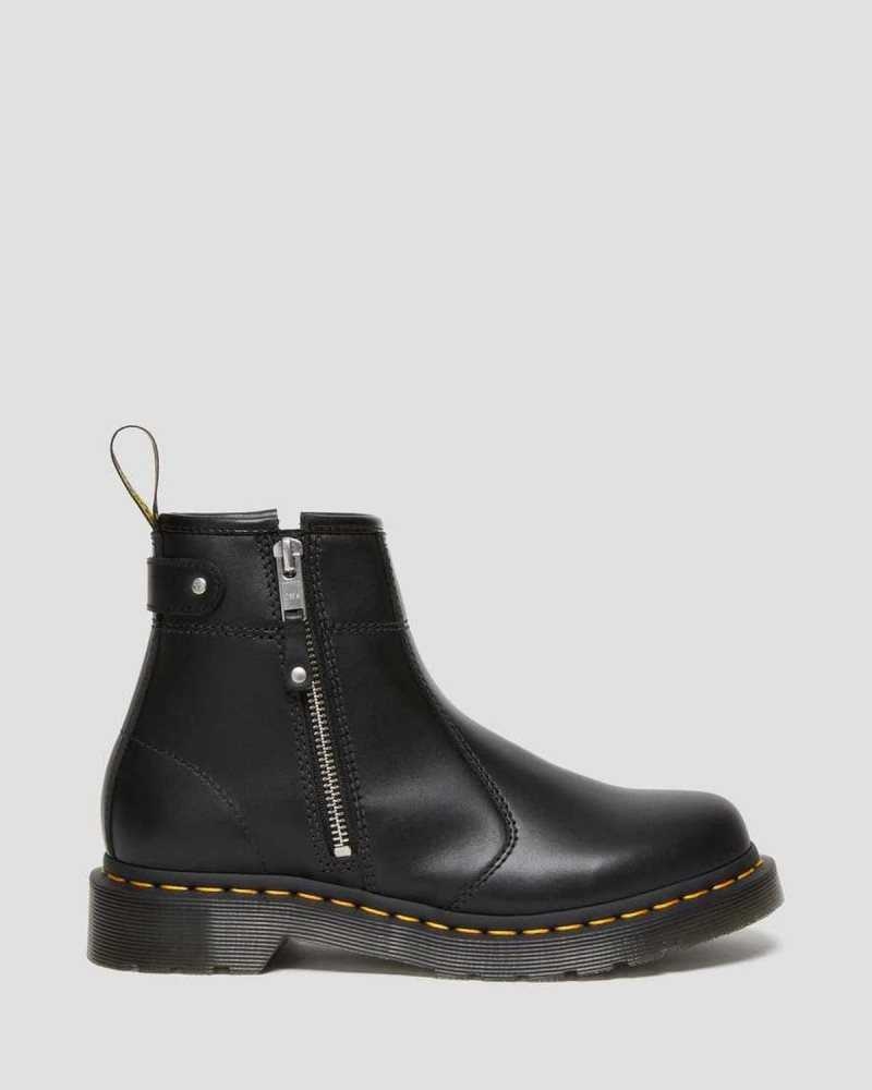 Black Dr. Martens 2976 Double Zip Leather Chelsea Boots | KRWFQ6954