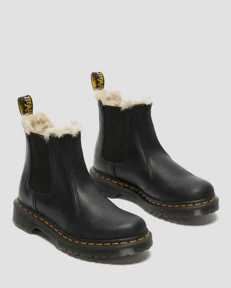 Black Dr. Martens 2976 Faux Fur Lined Chelsea Boots | GEWSV7608