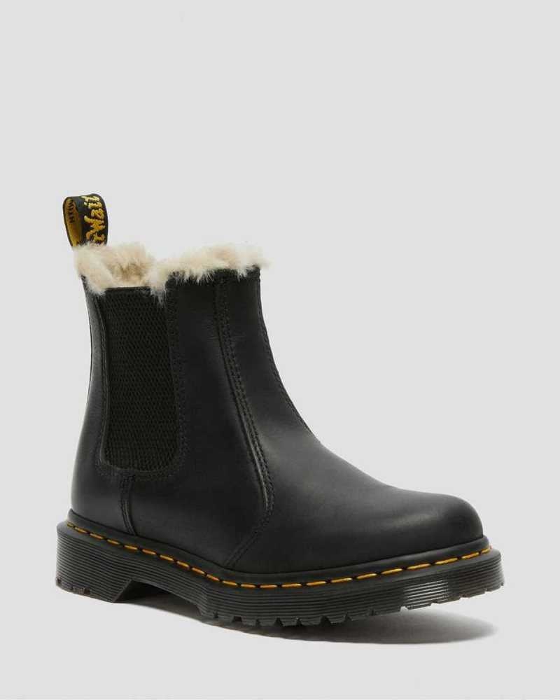 Black Dr. Martens 2976 Faux Fur Lined Chelsea Boots | GEWSV7608