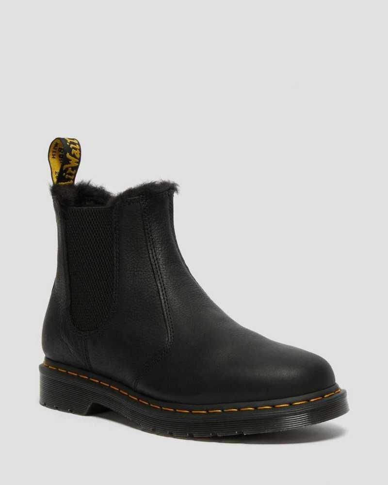 Black Dr. Martens 2976 Faux Fur Lined Chelsea Boots | CQHFX5630