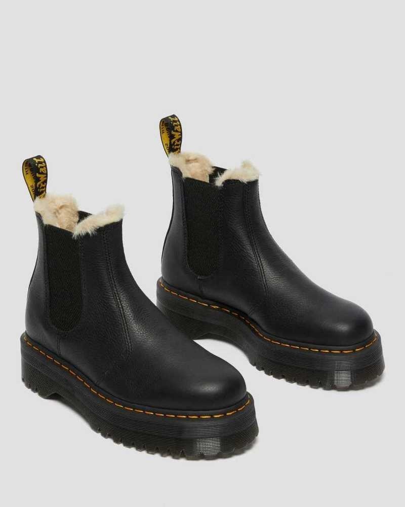 Black Dr. Martens 2976 Faux Fur Lined Platform Chelsea Boots | ROCNA8547