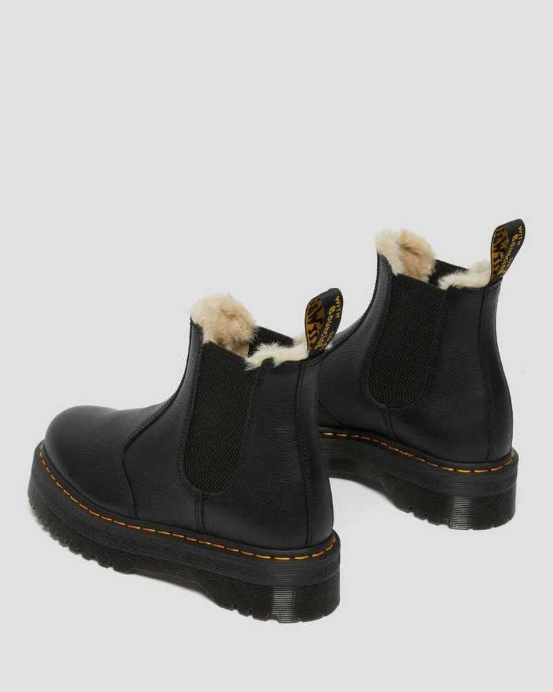 Black Dr. Martens 2976 Faux Fur Lined Platform Chelsea Boots | ROCNA8547