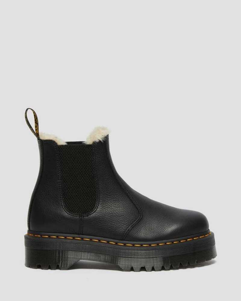 Black Dr. Martens 2976 Faux Fur Lined Platform Chelsea Boots | ROCNA8547