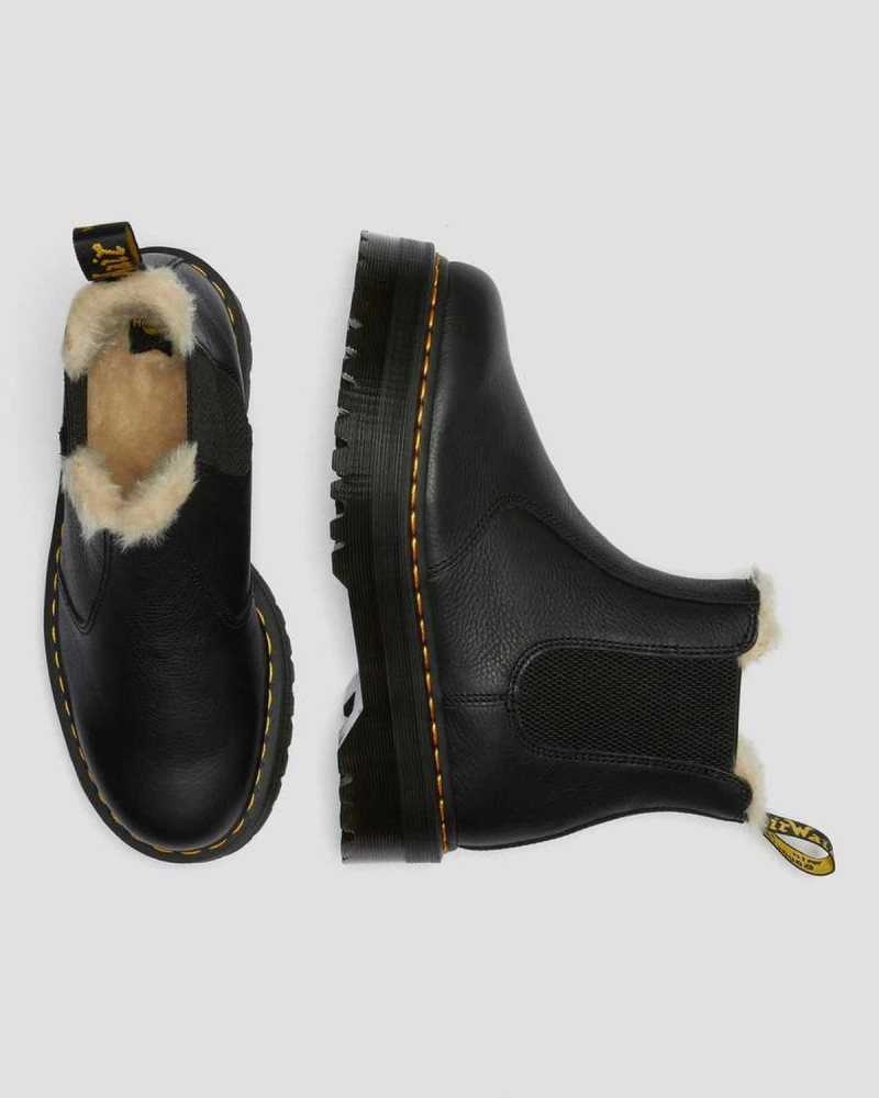 Black Dr. Martens 2976 Faux Fur Lined Platform Chelsea Boots | PXWMQ4936