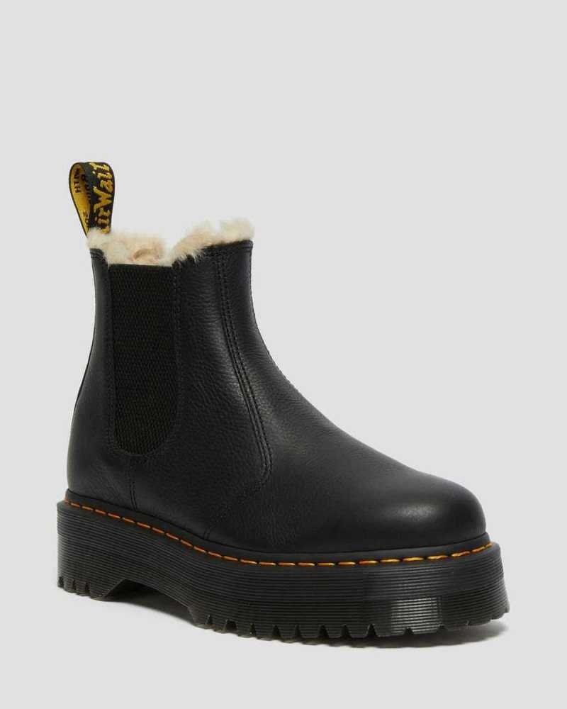 Black Dr. Martens 2976 Faux Fur Lined Platform Chelsea Boots | PXWMQ4936