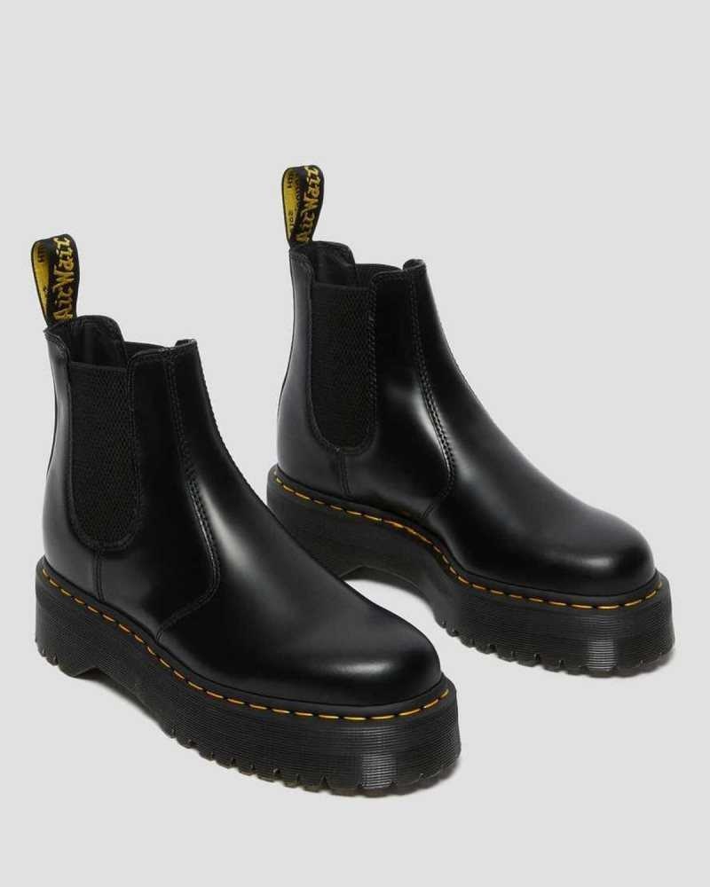 Black Dr. Martens 2976 Smooth Leather Platform Chelsea Boots | EHURQ9358