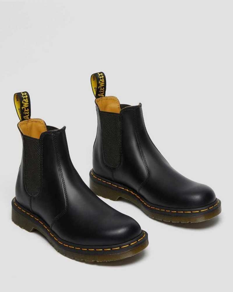 Black Dr. Martens 2976 Yellow Stitch Smooth Leather Chelsea Boots | HPNLS0785