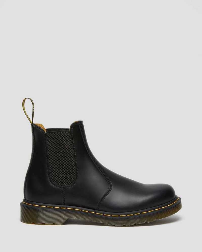 Black Dr. Martens 2976 Yellow Stitch Smooth Leather Chelsea Boots | HPNLS0785