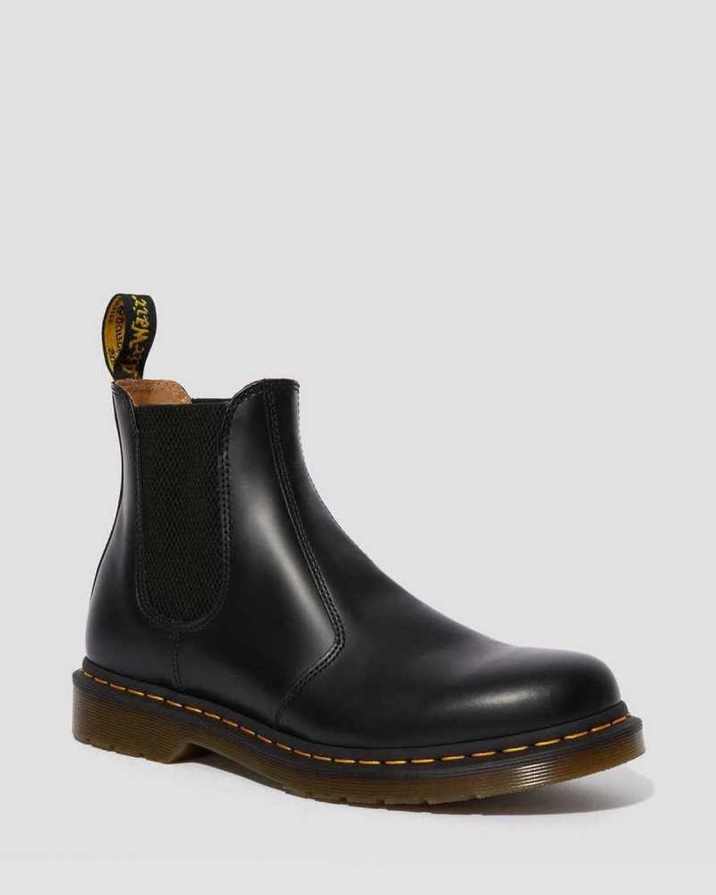 Black Dr. Martens 2976 Yellow Stitch Smooth Leather Chelsea Boots | BAVZR1782