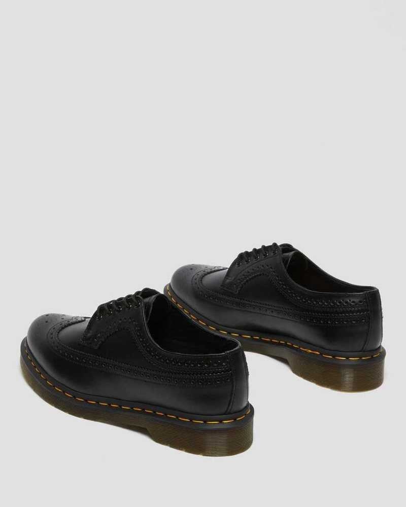 Black Dr. Martens 3989 Yellow Stitch Smooth Leather Brogue Shoes | CURJB4893