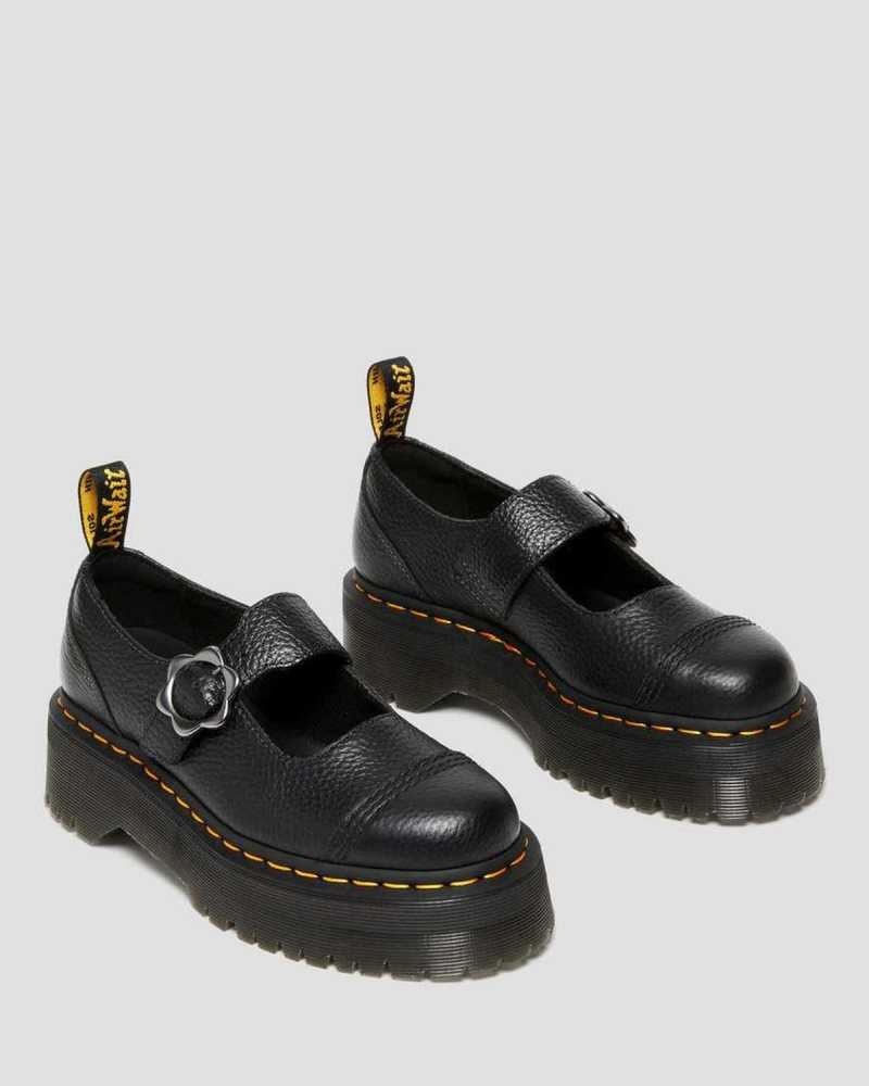 Black Dr. Martens Addina Flower Buckle Leather Platform Shoes | APWYD8752