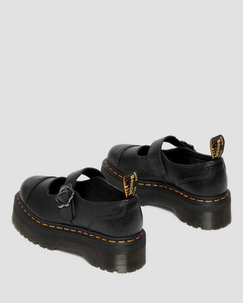 Black Dr. Martens Addina Flower Buckle Leather Platform Shoes | APWYD8752