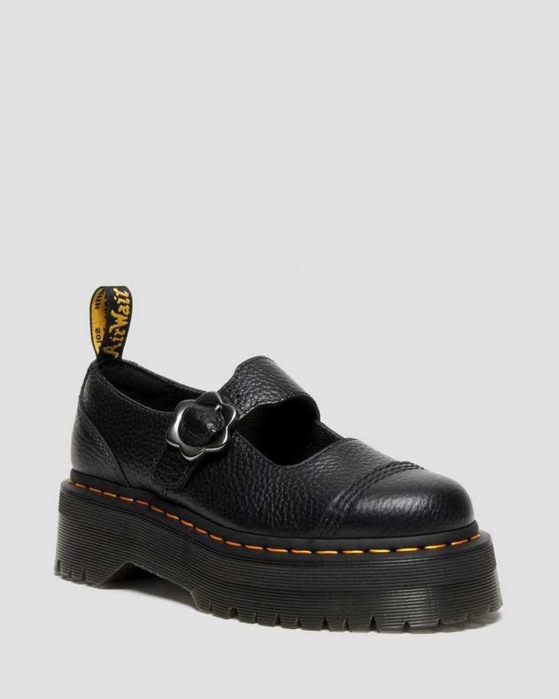 Black Dr. Martens Addina Flower Buckle Leather Platform Shoes | APWYD8752