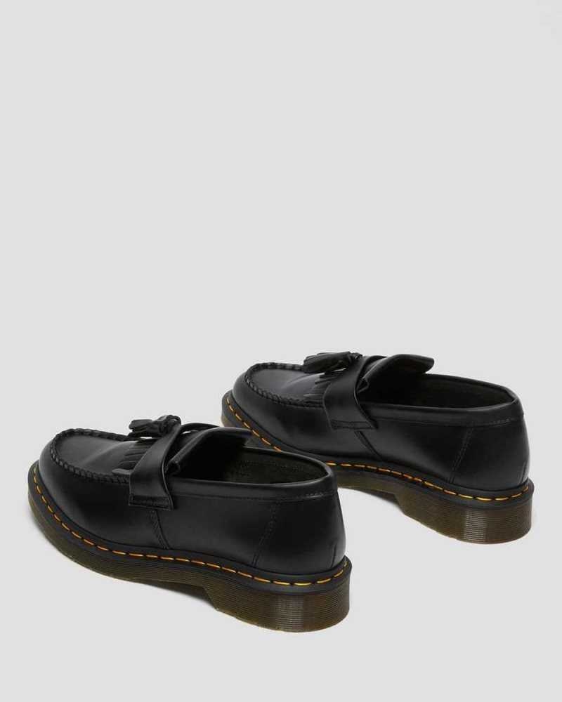 Black Dr. Martens Adrian Yellow Stitch Leather Tassel Loafers | GFYJZ6045