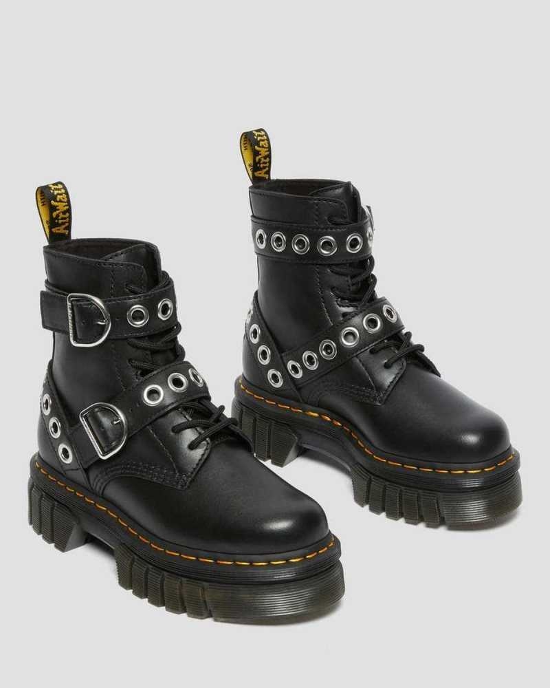 Black Dr. Martens Audrick Hardware Leather Platform Boots | NVWML4960