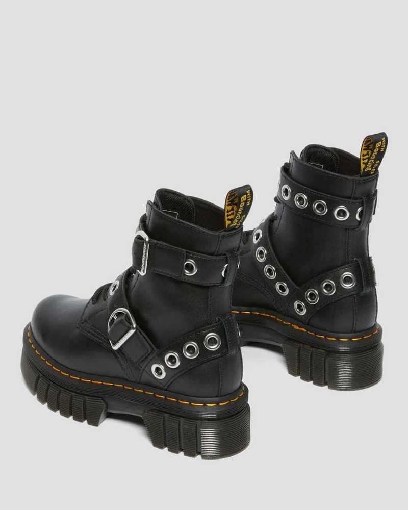 Black Dr. Martens Audrick Hardware Leather Platform Boots | NVWML4960