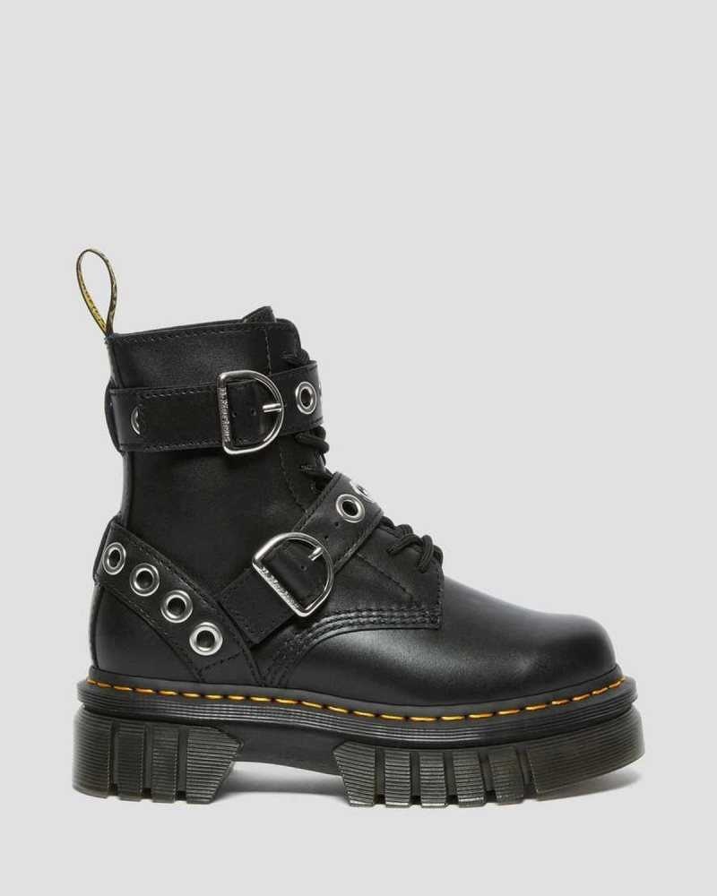 Black Dr. Martens Audrick Hardware Leather Platform Boots | NVWML4960