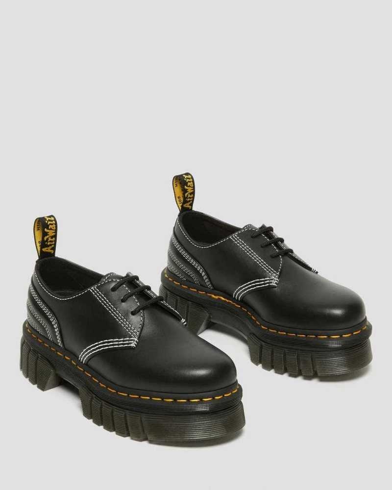 Black Dr. Martens Audrick White Stitch Leather Platform Shoes | BWNTK3798