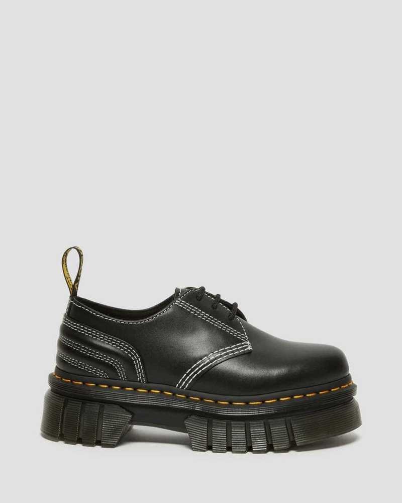 Black Dr. Martens Audrick White Stitch Leather Platform Shoes | BWNTK3798