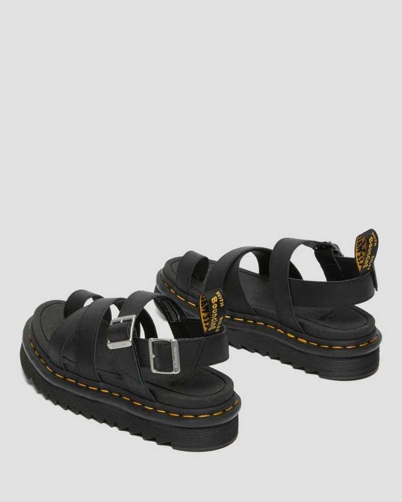 Black Dr. Martens Avry Hydro Leather Strap Sandals | NVIXO7351