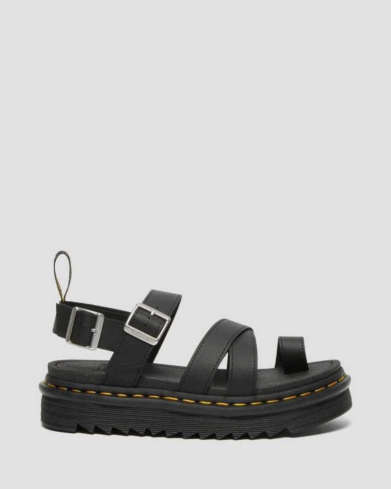 Black Dr. Martens Avry Hydro Leather Strap Sandals | NVIXO7351