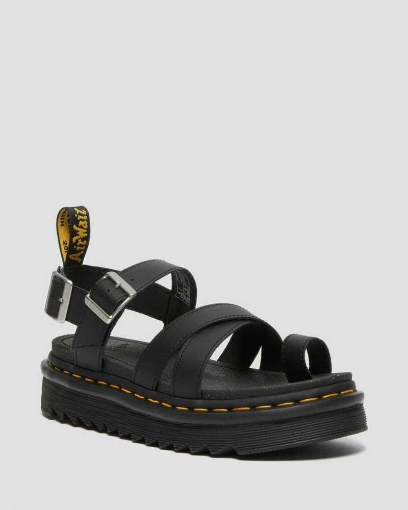 Black Dr. Martens Avry Hydro Leather Strap Sandals | NVIXO7351