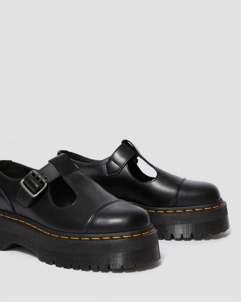 Black Dr. Martens Bethan Polished Smooth Leather Platform Shoes | URCBF2546