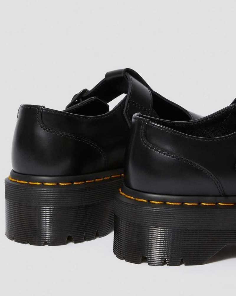 Black Dr. Martens Bethan Polished Smooth Leather Platform Shoes | URCBF2546