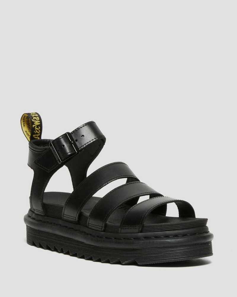 Black Dr. Martens Blaire Brando Leather Strap Sandals | RAXHG5827