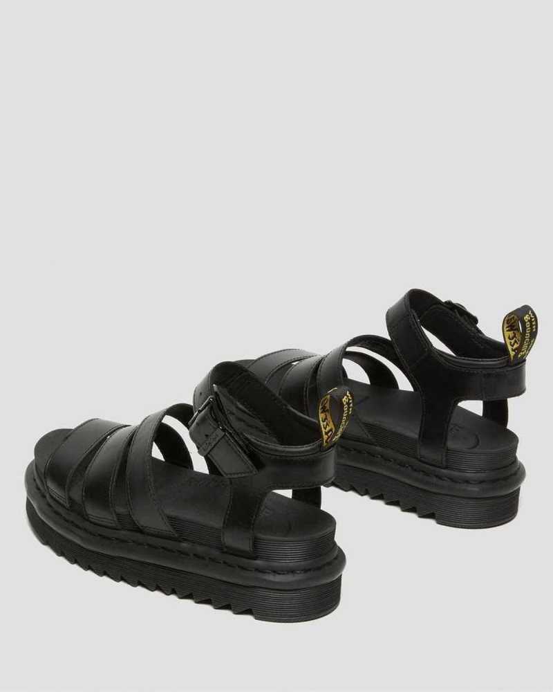 Black Dr. Martens Blaire Brando Leather Strap Sandals | NOSLT7586