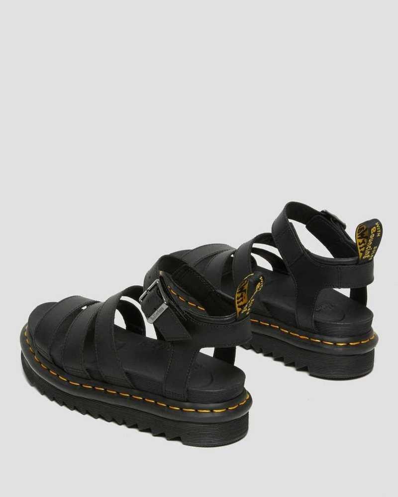 Black Dr. Martens Blaire Hydro Leather Strap Sandals | FWYPG4306