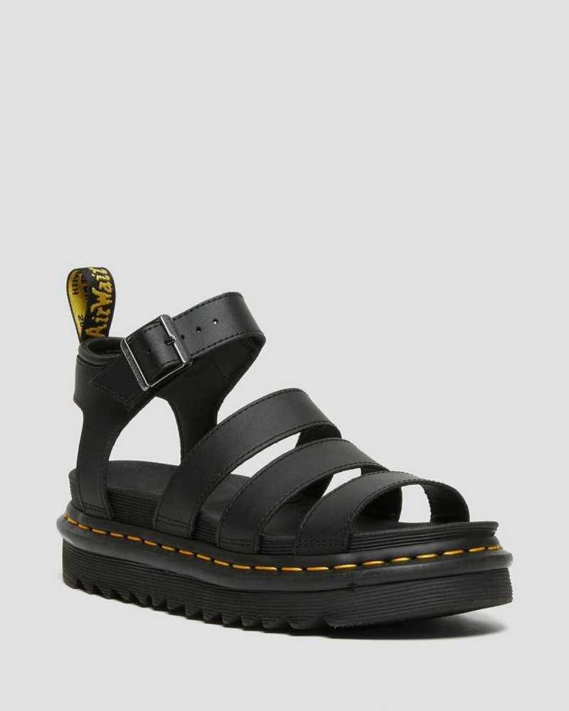 Black Dr. Martens Blaire Hydro Leather Strap Sandals | FWYPG4306