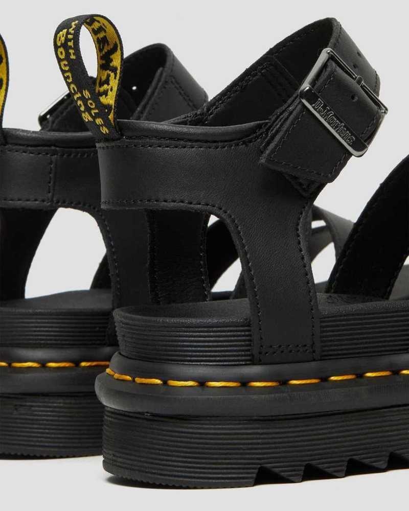 Black Dr. Martens Blaire Hydro Leather Strap Sandals | NGDOC8651