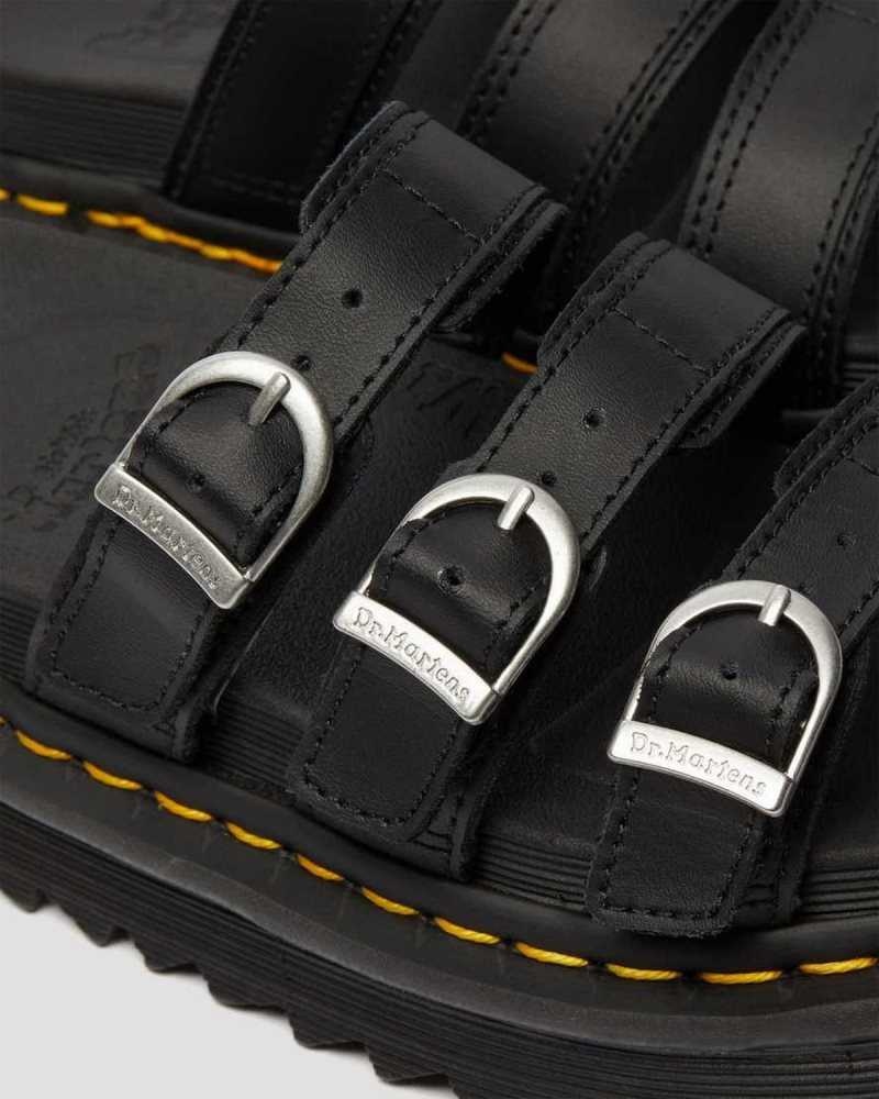 Black Dr. Martens Blaire Leather Slide Sandals | HEPOL9102