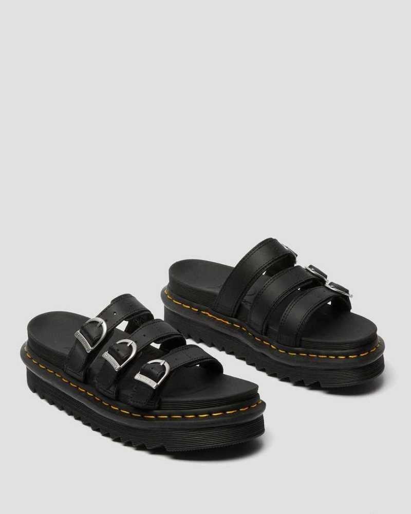 Black Dr. Martens Blaire Leather Slide Sandals | ABIKR8046