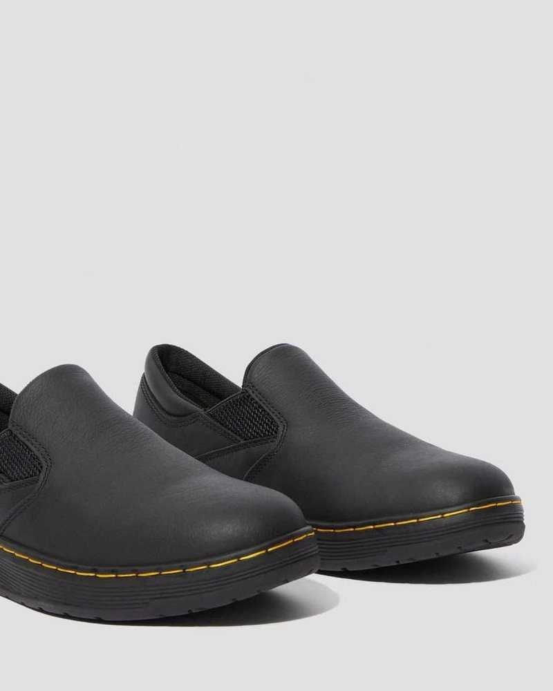 Black Dr. Martens Brockley Slip Resistant Leather Work Shoes | UQZPT0359