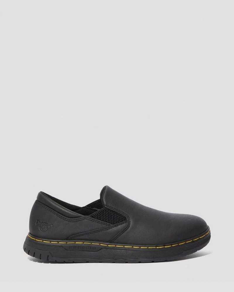 Black Dr. Martens Brockley Slip Resistant Leather Work Shoes | UQZPT0359