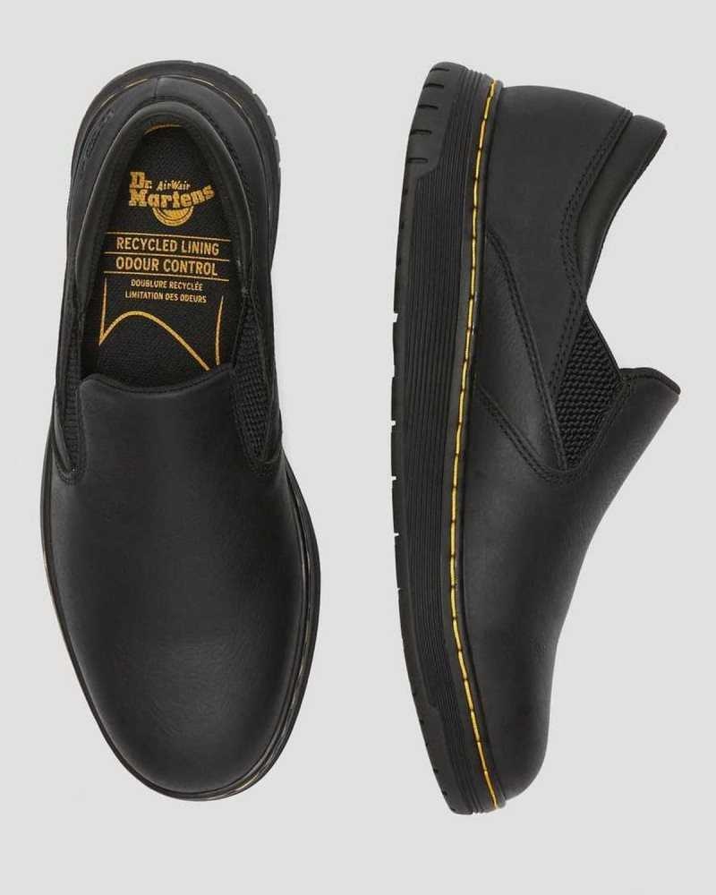 Black Dr. Martens Brockley Slip Resistant Leather Work Shoes | UQZPT0359